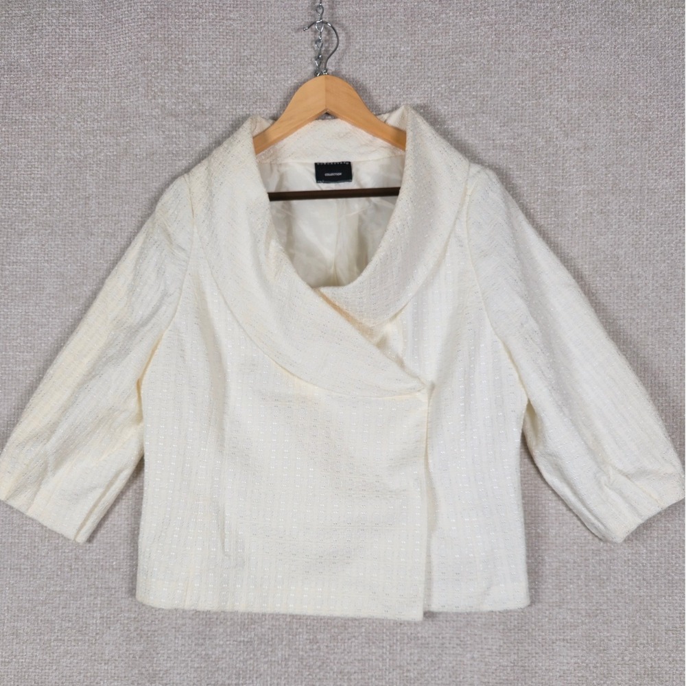 Doncaster Collection Cream Textured Shawl Collar Wrap Blazer Jacket‎ Womens 18